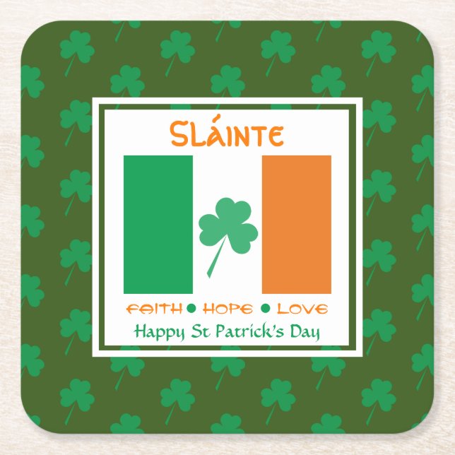 LYCKLIG ST PATRICK'S DAY Sláinte Underlägg Papper Kvadrat (Framsidan)