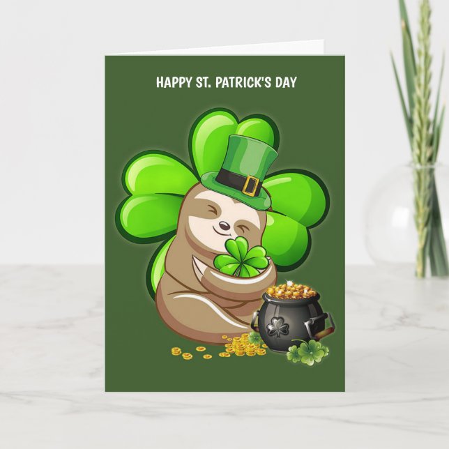 Lycklig St. Patrick's Day Sloth Greeting Card Kort (Framsida)