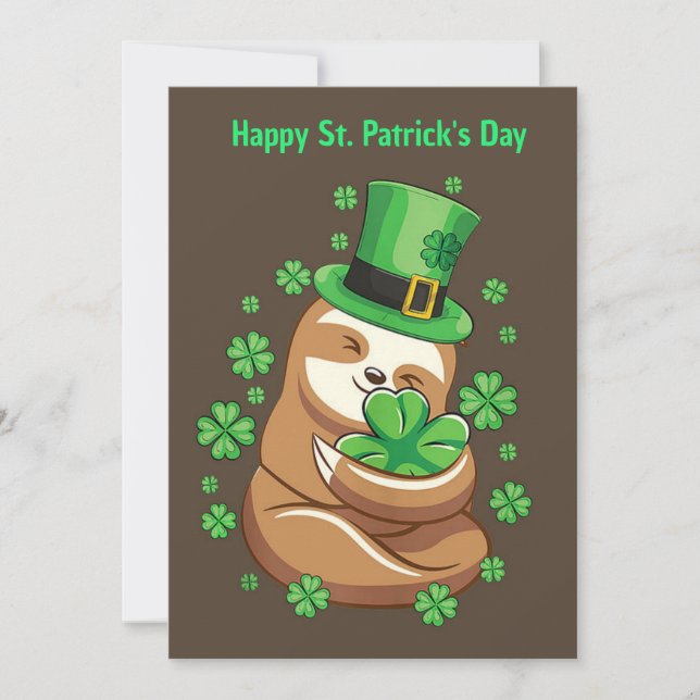 Lycklig St. Patrick's Day Sloth-inbjudan Inbjudningar (Framsida)