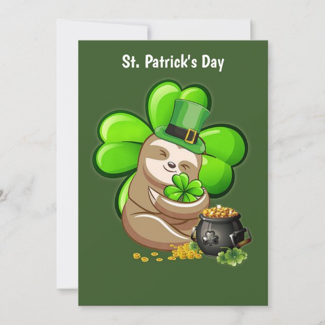 Lycklig St. Patrick's Day Sloth-inbjudan Inbjudningar (Framsida)