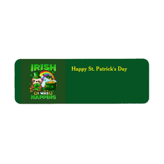 Lycklig St. Patrick's Day Sloth-returadressetikett Returadress Etikett (Framsidan)