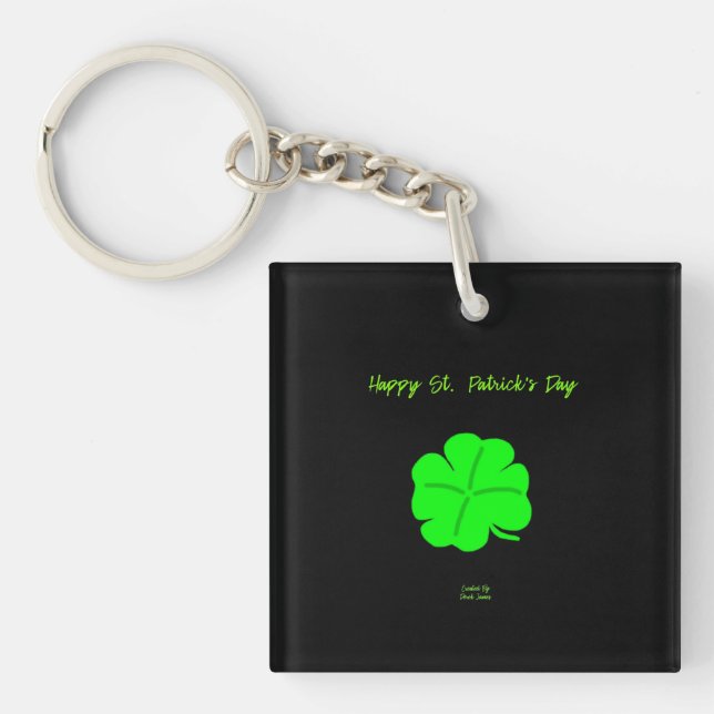 Lycklig St. Patrick's Day Square Nyckelring (Framsidan)