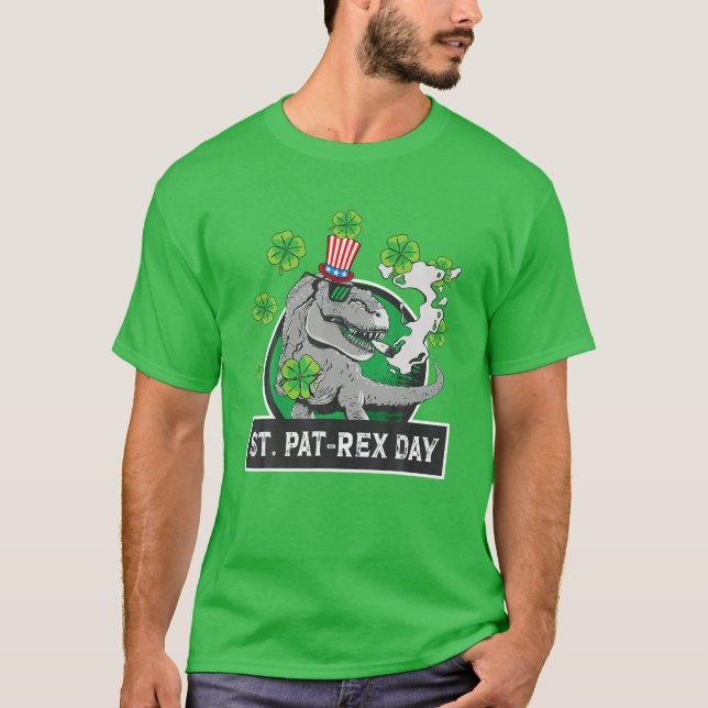 Lycklig St patricks day St Pat Rex T Rex Shamrock  Shirt (Framsida)