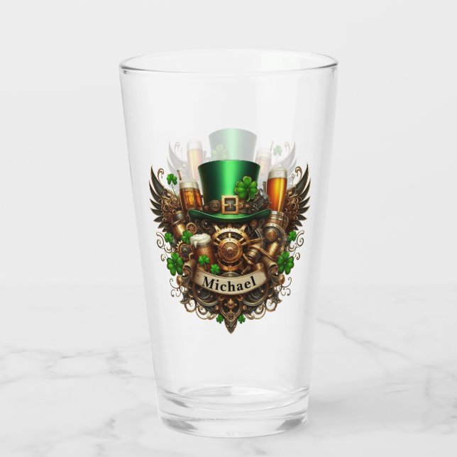 Lycklig St patricks day Steampunk Stil Personlig Glaskopp (Baksida)