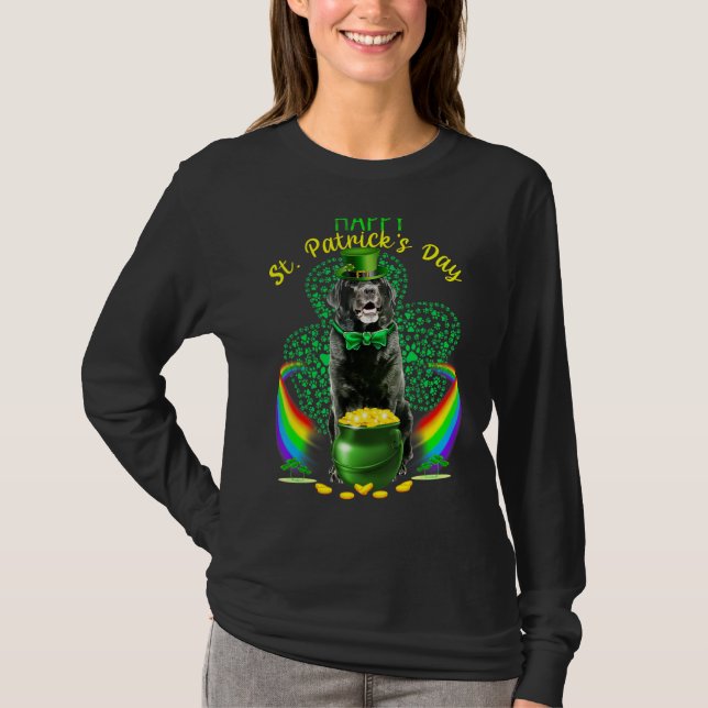 Lycklig St patricks day Svart lab Leprechaun Hat S T Shirt (Framsida)