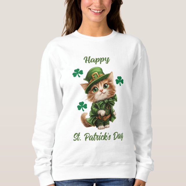 Lycklig St. Patrick's Day Sweatshirt for Cat Lover T Shirt (Framsida)