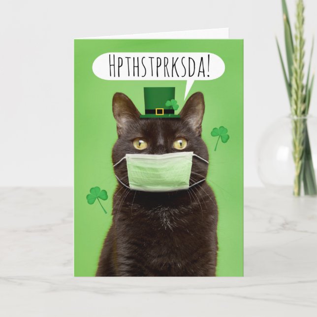 Lycklig St. Patrick's Day Talking Cat i Ansikte Ma Helgkort (Framsida)