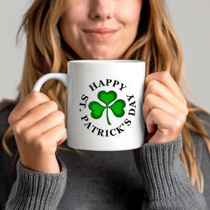 LYCKLIG ST. PATRICK's DAY Text med grönt Shamrock Kaffemugg
