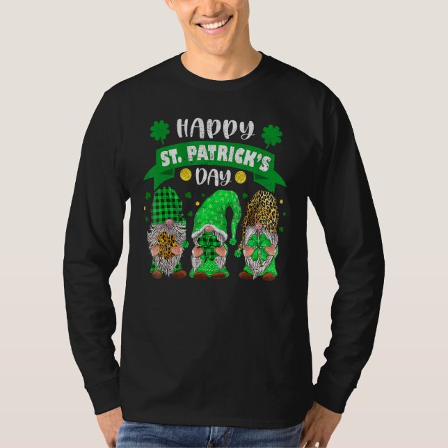 Lycklig St patricks day Three Gnome Shamrock Leopa T Shirt (Framsida)