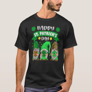 Lycklig St patricks day Three Gnome Shamrock Leopa T Shirt