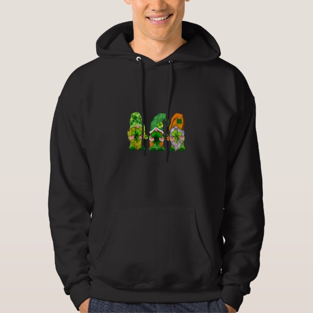Lycklig St patrick's day Three Gnomes Shamrock Hoodie (Framsida)