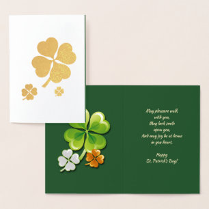 Lycklig St. Patrick's Day. Tricolor Shamrocks Luxu Folierat Kort