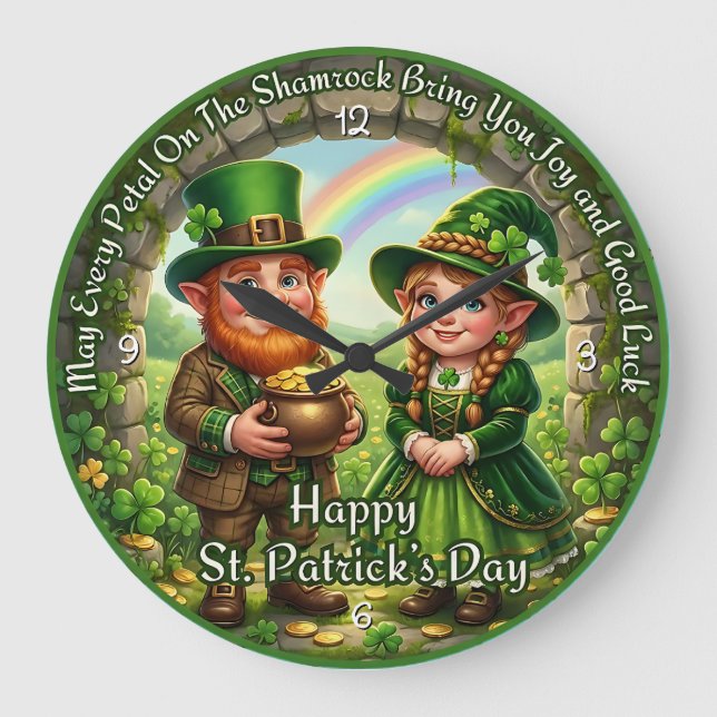 Lycklig St. Patrick's Day Tur Stor Klocka (Framsida)