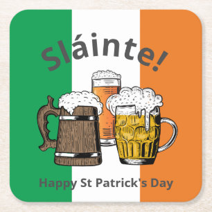 LYCKLIG ST PATRICK'S DAY Underbar Irish Beer Sláin Underlägg Papper Kvadrat