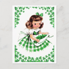 Lycklig St. Patrick's Day. Vintage Irish Girl Vykort