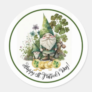 Lycklig St.Patrick's Day. Watercolor Irish Gnomes Runt Klistermärke