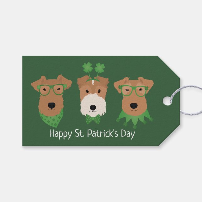 Lycklig St patricks day Welsh Wire Fox Terrier Hun Presentetikett (Framsidan (Horisontell))