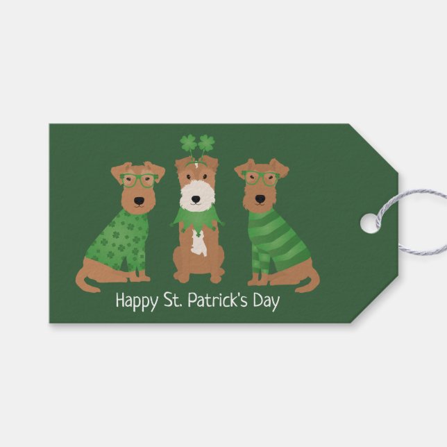 Lycklig St patricks day Welsh Wire Fox Terrier Hun Presentetikett (Framsidan (Horisontell))