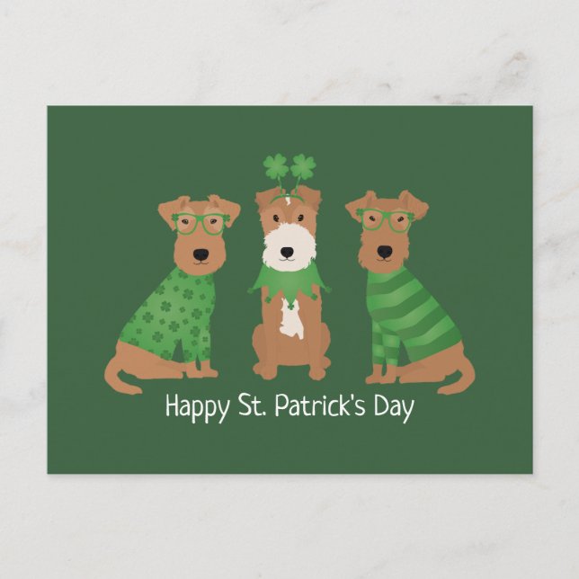 Lycklig St patricks day Welsh Wire Fox Terrier Hun Vykort (Framsida)