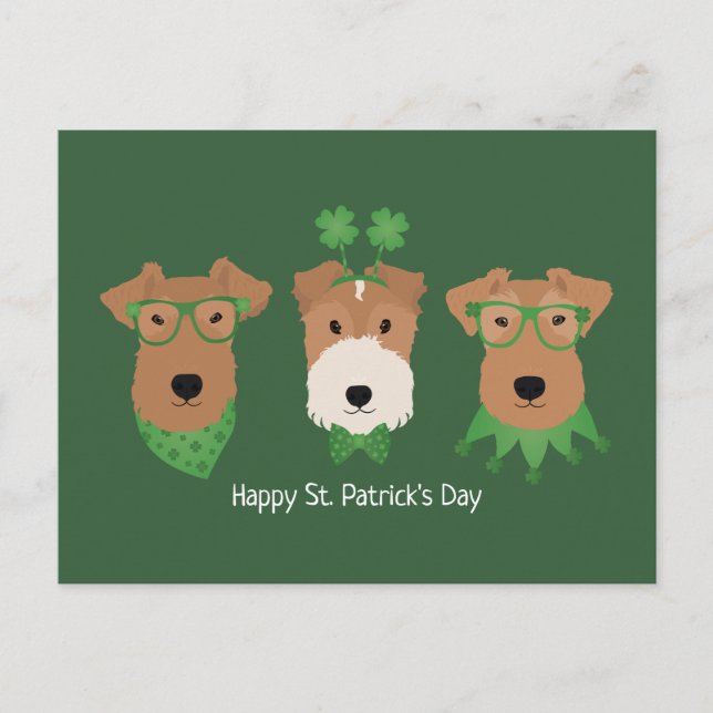 Lycklig St patricks day Welsh Wire Fox Terrier Hun Vykort (Framsida)