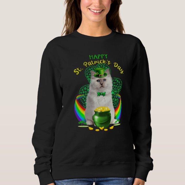 Lycklig St patricks day White Cat Leprechaun Hat S T Shirt (Framsida)