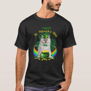 Lycklig St patricks day White Cat Leprechaun Hat S T Shirt