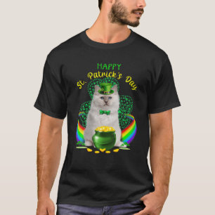 Lycklig St patricks day White Cat Leprechaun Hat S T Shirt