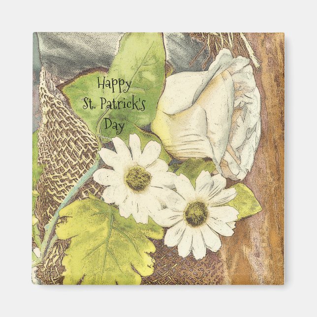 Lycklig St. Patrick's Day White Flowers Magnet (Framsidan)