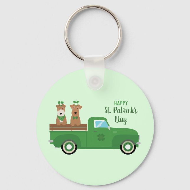 Lycklig St patricks day Wire Fox Terrier Hund Nyckelring (Framsida)