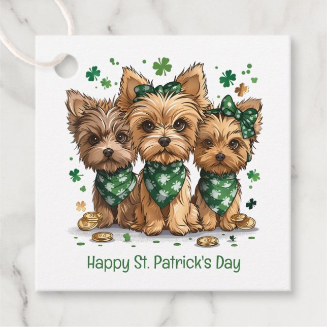 Lycklig St. Patrick's Day Yorkshire Terrier Hundar Gåvor Etiketter (Framsida)