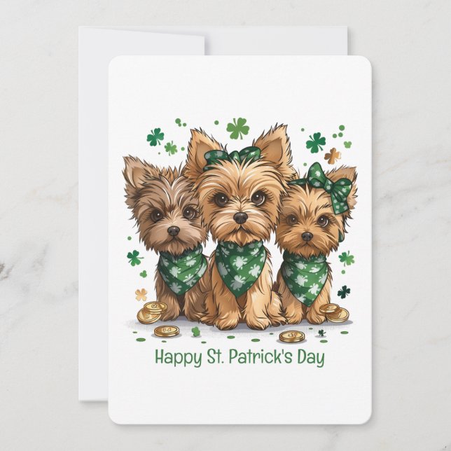 Lycklig St. Patrick's Day Yorkshire Terrier Hundar Julkort (Framsida)