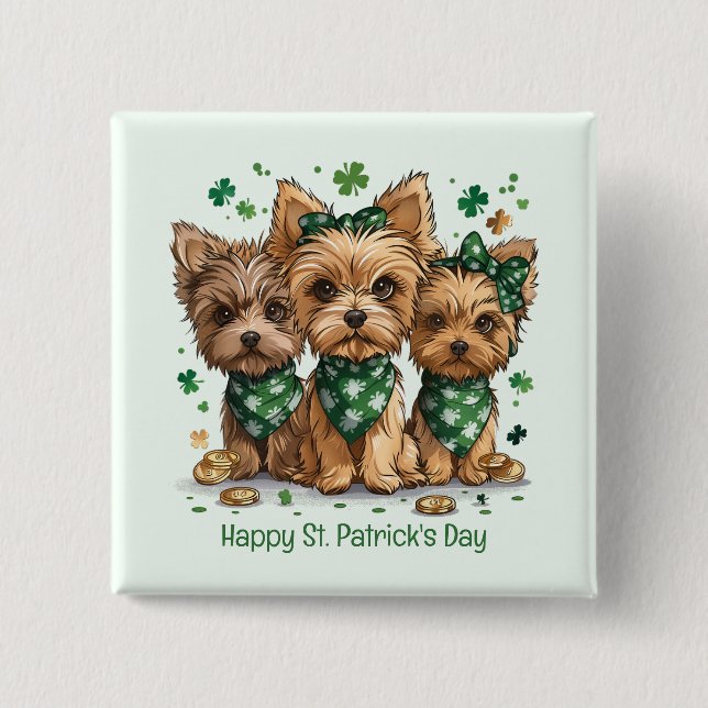 Lycklig St. Patrick's Day Yorkshire Terrier Hundar Knapp (Framsida)