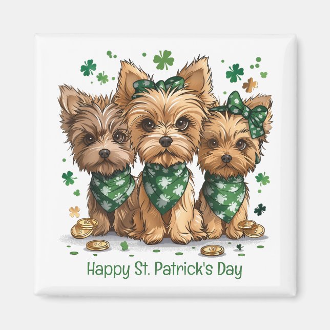 Lycklig St. Patrick's Day Yorkshire Terrier Hundar Magnet (Framsidan)
