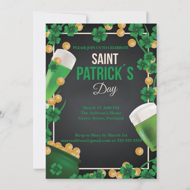 Lycklig St Patrick's Firande Grönt Beer Paddy Inbjudningar (Framsida)