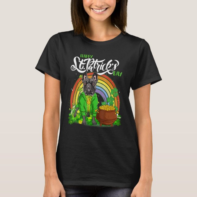 Lycklig St Patrick's Fransk Bulldog Hund in Leprec T Shirt (Framsida)