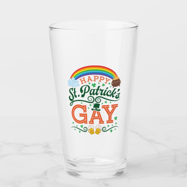 Lycklig St. Patricks Gay LGBTQ Pride Rainbow Glaskopp (Framsida)