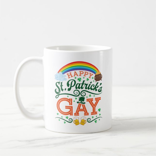 Lycklig St. Patricks Gay LGBTQ Pride Rainbow Kaffemugg (Vänster)