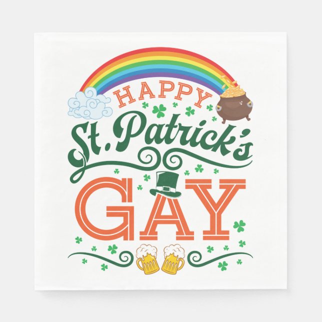 Lycklig St. Patricks Gay LGBTQ Pride Rainbow Pappersservett (Framsidan)