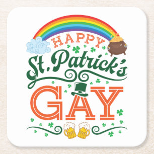 Lycklig St. Patricks Gay LGBTQ Pride Rainbow Underlägg Papper Kvadrat