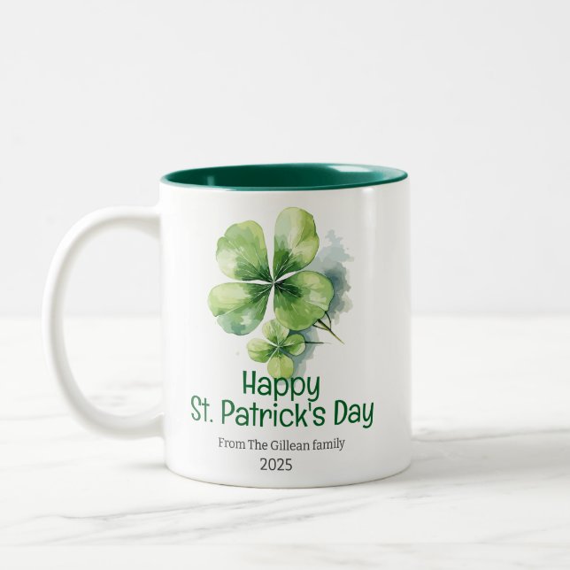 Lycklig St. patricks grönt Shamrocks-familjen Två-Tonad Mugg (Vänster)