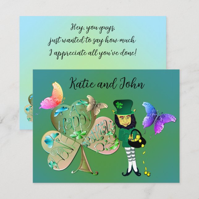 Lycklig St Patrick's Leprechaun Anteckningskort (Fram/baksida)