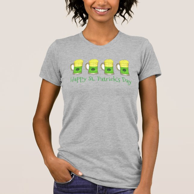 Lycklig St Patrick's Paddy's Day Grönt Beer Mugg T Tee Shirt (Framsida)