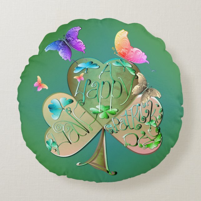 "Lycklig St. Patrick's "Shamrock's Rund Kudde (Framsidan)