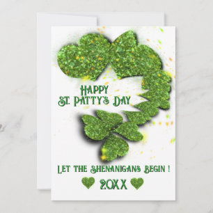 Lycklig St patty, Grönt Shamrocks Pärlande hjärt Inbjudningar