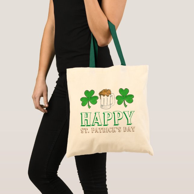 Lycklig St. Saint patrick's day Grönt Shamrock Bee Tygkasse (Framsida (produkt))