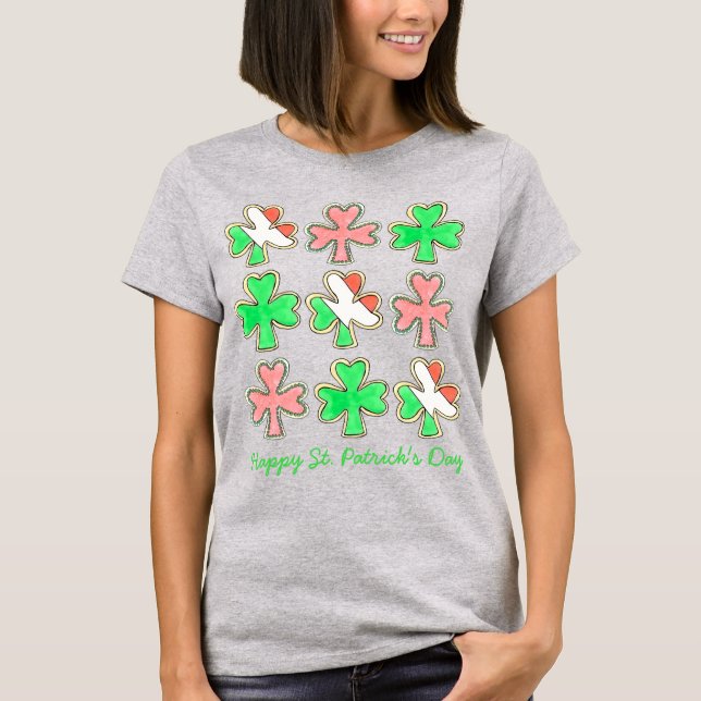Lycklig St. Saint patrick's day Shamrock Cookie Tee Shirt (Framsida)