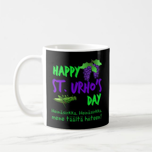 Lycklig St Urhos dag Finska Grashoper-Noveltyn Kaffemugg (Vänster)