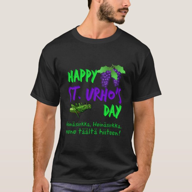Lycklig St Urhos dag Finska Grashoper-Noveltyn T Shirt (Framsida)