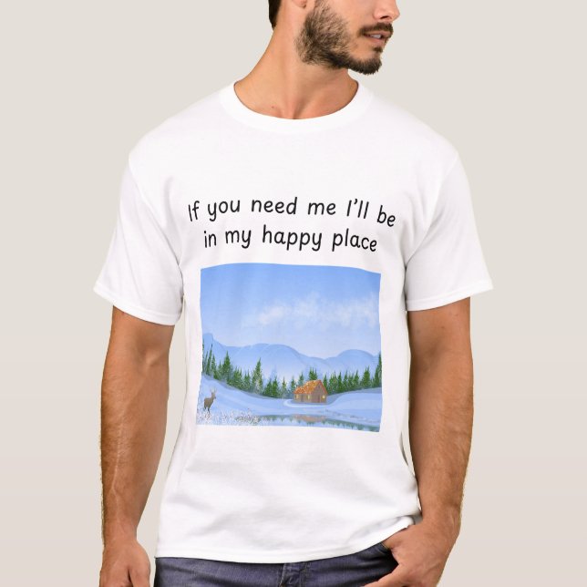 Lycklig Ställe Cabin T Shirt (Framsida)