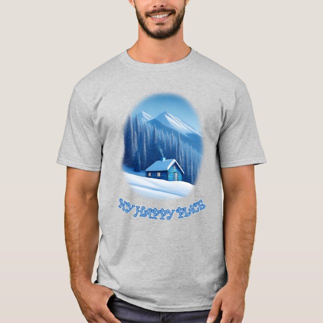Lycklig Ställe Cabin T Shirt (Framsida)
